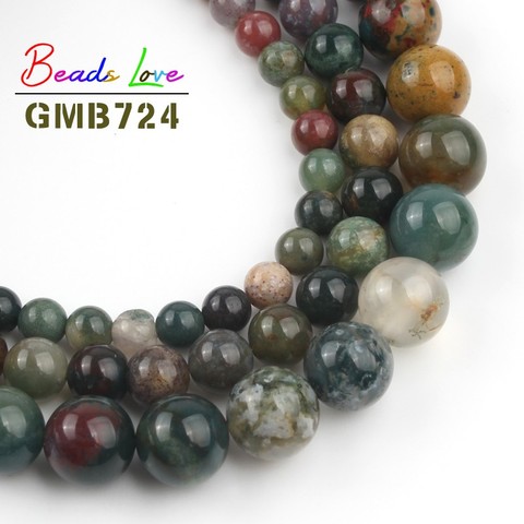 Cuentas de ágatas indias verdes de piedra Natural, 4, 6, 8, 10 y 12mm, redondas y sueltas para fabricación de joyas, pulsera hecha a mano, collar de 15 pulgadas ► Foto 1/6