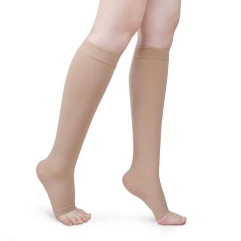 S-XL de compresión elástica para mujer, medias de compresión hasta la rodilla con punta abierta, para venas varicosas ► Foto 1/6