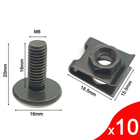 Juego de 10 tornillos de cubierta de plástico para motocicleta, juego de tornillos y Clips de tipo U con tuerca M6 6mm M6 X16 ► Foto 1/6