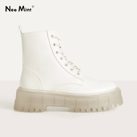 2022 nuevo otoño plataforma botines de Mujer Transparente Chunky tacones suela de goma botas de mujer de cuero blanco zapatos de mujer Zapatos ► Foto 1/6