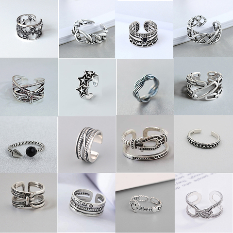 XIYANIKE-anillos de apertura geométricos Vintage para mujer, de Plata de Ley 925, tamaño de 16mm-18mm, ajustables, simples, hechos a mano, joyería de fiesta ► Foto 1/6