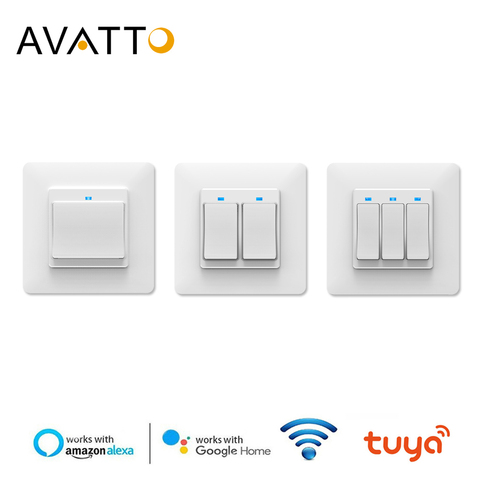 AVATTO-interruptor de luz inteligente con Wifi, Control de voz por aplicación Smart Life, pared inteligente, 1/2/3 entradas, funciona con Alexa y Google Home ► Foto 1/6