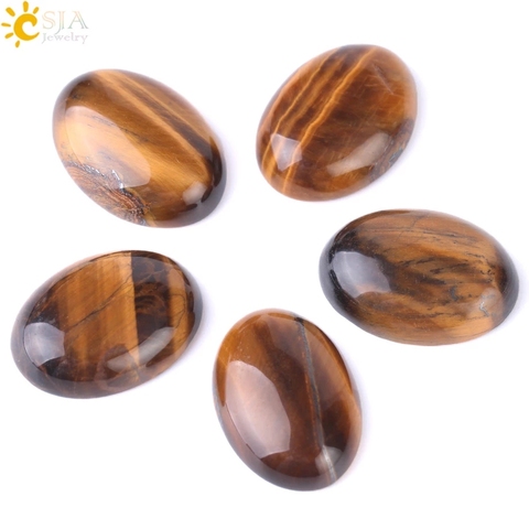 CSJA 1PC amarillo ojo de tigre cuenta de cabujón Natural CAB de piedra No agujero DIY artesanía de Reiki de la joyería de las mujeres anillo de los hombres pulsera de F512 ► Foto 1/6