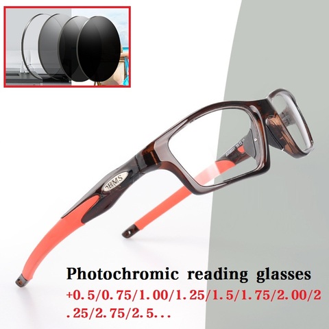 Cubojue gafas de lectura fotocromáticas hombre + 0,75, 1,25, 1,75, 2,25 dioptrías deportes los hombres gafas + 1,00, 1,50, 2,0, 2,5 de transición UV400 ► Foto 1/6