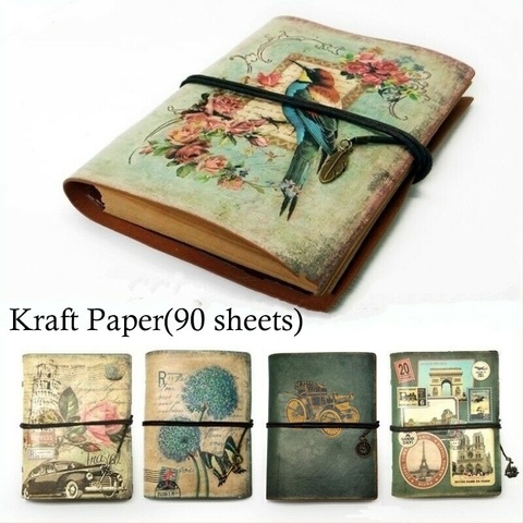 Cuaderno de papelería Vintage de cuero PU, planificador de papel Kraft creativo, Agenda de bocetos, Cuadernos para uso diario ► Foto 1/6