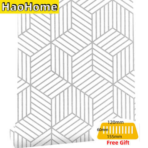 HaoHome-papel tapiz autoadhesivo de pelar y pegar plata hexagonal geométrica, papel tapiz extraíble, película de vinilo, estante de papel y línea de cajón ► Foto 1/6