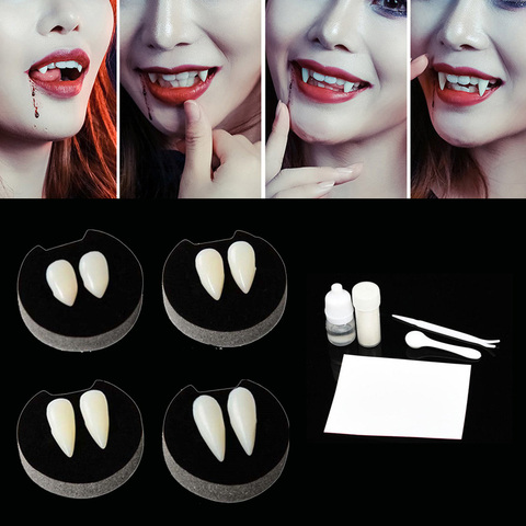 Colmillos de dientes para decoración de Halloween, accesorios para dentaduras, dentadura postiza, pegamento sólido adhesivo para dentadura, accesorios para disfraz de Halloween ► Foto 1/5