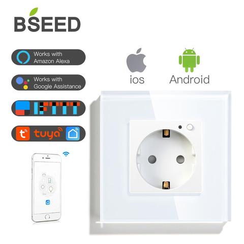 BSEED zócalo enchufe de pared Wifi estándar de la UE 86*86mm potencia inteligente tomas enchufe WIFI blanco negro oro colores Google Alexa Control de APP ► Foto 1/6