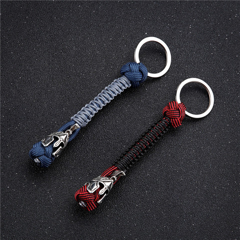 MKENDN-Llavero de Metal Vintage de Guerrero espartano para hombre, cuerda de Paracord tejida hecha a mano, accesorios de joyería ► Foto 1/6