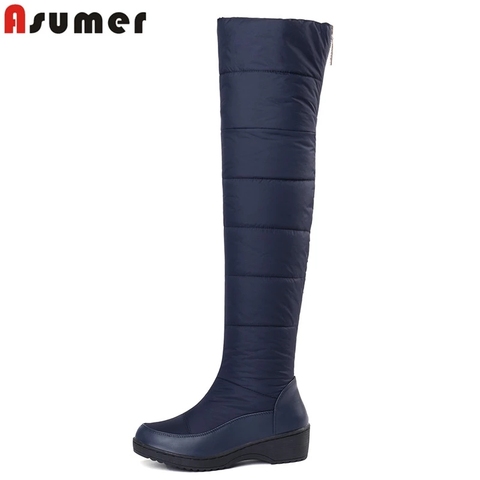 ASUMER 2022 nuevo mantener caliente botas para la nieve de las mujeres zapatos de plataforma zapatos de alta del muslo botas de cremallera gruesa piel por encima de la rodilla botas EUR tamaño 35-44 ► Foto 1/6