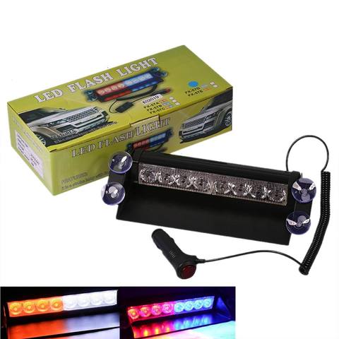 Gran oferta coche policía Strobe luz de advertencia 8 Led rojo de emergencia/azul/amarillo/blanco faro intermitente lámpara de tonto en el parabrisas ► Foto 1/6