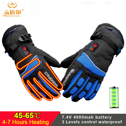 Guantes de calor eléctricos Warmspace 4000 MAH, batería de litio impermeable de esquí autocalentamiento, 4 dedos frontal y mano trasera guantes calientes ► Foto 1/6