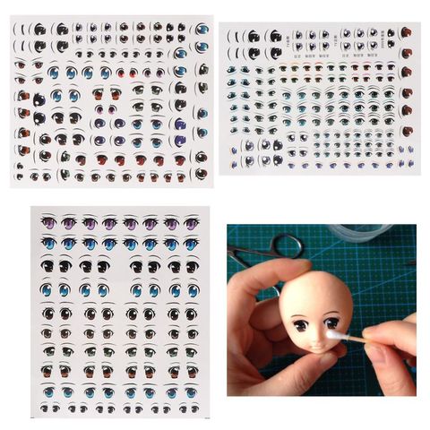 Ojos de dibujos animados lindos figuras de Anime muñecas ojo pegatinas de agua para accesorios de muñeca «hágalo usted mismo» 95AE ► Foto 1/3