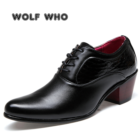 WOLF WHO-zapatos de vestir de lujo para hombre, calzado de cuero de boda brillante, con tacón alto de 6cm, punta estrecha, realce, Oxford, para fiesta, graduación, X-196 ► Foto 1/6