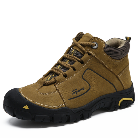 Al aire libre de marca zapatos de cuero genuino zapatos de senderismo zapatos de los hombres de senderismo botas de invierno zapatillas de deporte calzado de escalada de montaña ► Foto 1/6