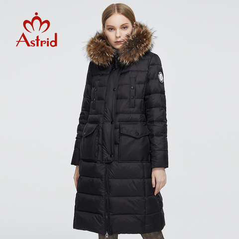 ¡Novedad de invierno del 2022! Abrigo largo y cálido para mujer de Astrid, chaqueta negra a la moda con capucha de piel de zorro, ropa femenina con bolsillo, ZR-7266 ► Foto 1/6