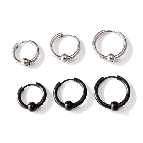 Pendiente de aro pequeño de acero inoxidable para hombre, orejera con cuentas de bola, Piercing negro, joyería de barra, 2 uds. ► Foto 1/5