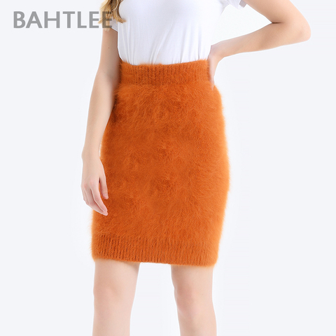 BAHTLEE-Falda recta de Angora para mujer, traje de Jersey de punto de lana Lisa hasta la rodilla, Empire, estilo básico, Otoño e Invierno ► Foto 1/6