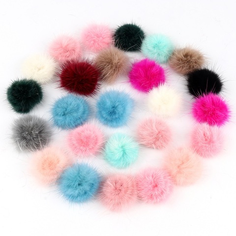 10 unids/lote 3cm piel pompón de piel de visón Real bolas 30mm Mini Pom Poms de pompón Decro para sombreros de bufanda, guantes al por mayor llavero ► Foto 1/6