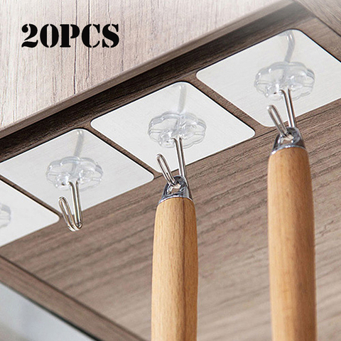 Colgadores de pared para puerta autoadhesivos transparentes, resistentes, ganchos de succión, estante de carga pesada, ventosa para taza para cocina, baño y oficina, 20 piezas ► Foto 1/6