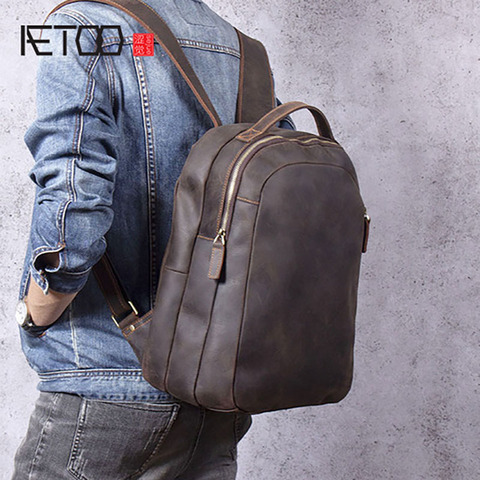 Bandolera de cuero AETOO Crazy horse, mochila simple de moda para cabeza de piel, mochila vintage para hombre con personalidad ► Foto 1/1