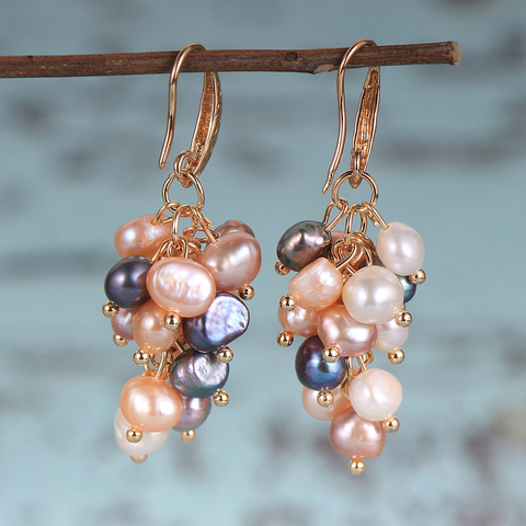 Pendientes colgantes de perlas naturales de agua dulce para mujer, aretes de cobre blanco, rosa, Morado, negro, Perla Barroca, gancho de joyería de Francia ► Foto 1/6