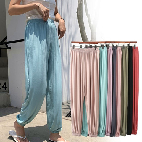 De algodón de primavera y otoño Pantalón cómodo para dormir modal sueltos pantalones de pijama de las mujeres casuales ropa de noche pantalón linterna salón Pantalones ► Foto 1/6