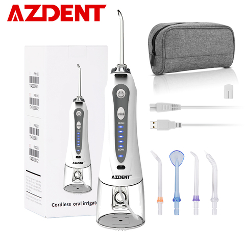 Azdenter HF-9 irrigador Oral + bolsa de viaje recargable por USB con hilo Dental de riego para limpieza Dental 240ml 5 puntas ► Foto 1/6