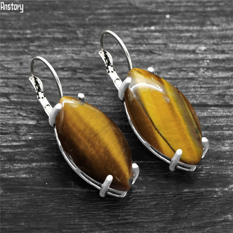 Pendientes Vintage con forma de ojo de tigre Natural para mujer, aretes con garra de ojo de tigre Natural, piedra Natural chapada en plata antigua, pendiente de puño grande a la moda ► Foto 1/6