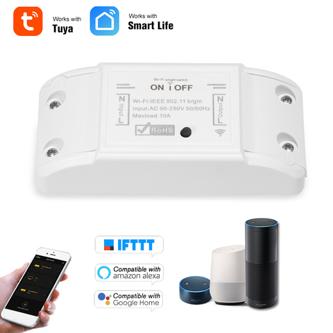 Interruptor inteligente Wifi para el hogar, dispositivo con temporizador de 10A/2200W, interruptor remoto inalámbrico para Amazon, Alexa y Google ► Foto 1/6