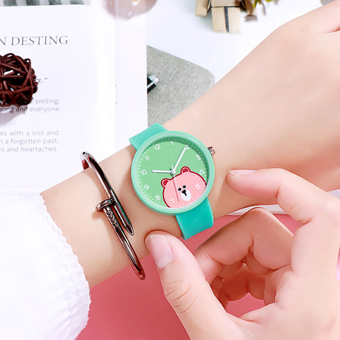 UTHAI-reloj de pulsera CQ81 para niños y niñas, con correa de silicona de oso de dibujos animados, nuevo ► Foto 1/6