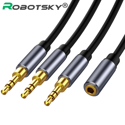 Cable de Audio divisor para auriculares, 3,5mm, hembra a 3 Jack macho, adaptador divisor de 3,5mm, Cable auxiliar para reproductor MP3 iPhone Samsung ► Foto 1/6