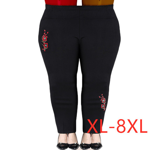 Tamaño Extra grande XL-8XL medio-de las mujeres pantalones de otoño nueva Alta cintura elástica pantalones casuales pantalones de invierno gruesa pantalones terciopelo cálidos 282 ► Foto 1/6