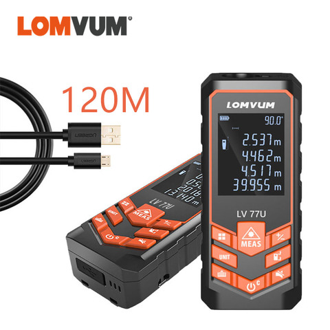 LOMVUM LV77U 120 M de mano Telemetre telémetro láser Digital láser metro de distancia USBCharge Medidor de medición láser medida ► Foto 1/6