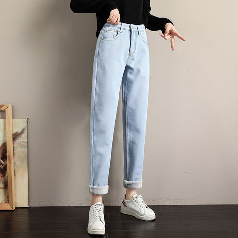 Pantalones vaqueros cálidos de cintura alta para mujer, pantalón informal de terciopelo, de talla grande, para invierno, 2022 ► Foto 1/6