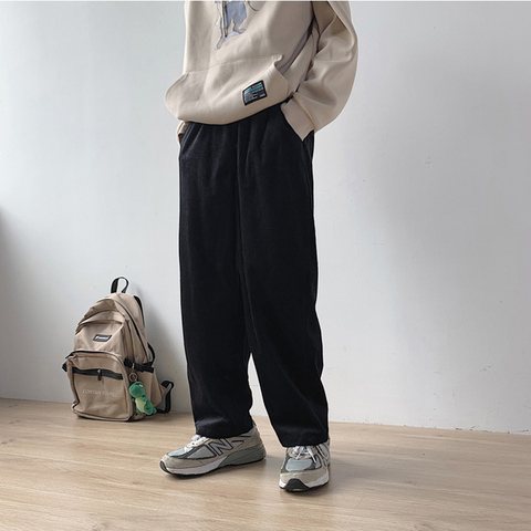 Pantalones rectos de pana para hombre, pantalón informal, holgado, con cintura elástica, para correr, Otoño e Invierno ► Foto 1/6