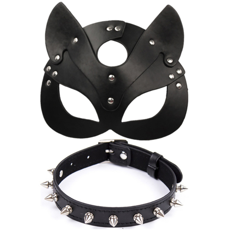 Máscara de cabeza de Fetiche porno, látigo para sadomasoquismo, ataduras de Bondage, máscara de Halloween de gato de cuero PU, juego de roles, juguete de sexo para hombres y mujeres, juegos de Cosplay ► Foto 1/6