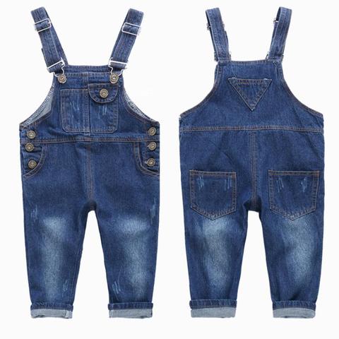 Monos de mezclilla para niños y niñas, monos con botones, mono azul liso, Overalls1-8Y, nueva llegada de primavera de 2022 ► Foto 1/6