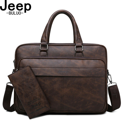 JEEP BULUO-bolsas de cuero de negocios para hombres, maletín de negocios de alta calidad, bolsas de mensajero de hombro, famosa marca, bolso de viaje, portátil de 13,3 pulgadas ► Foto 1/6