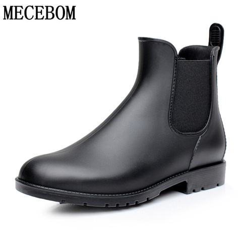 De los hombres botas de lluvia impermeable negro botas Chelsea para hombre Slip-on PVC botas a la pantorrilla día lluvioso hombres zapatos Rainboot botas hombre ► Foto 1/6