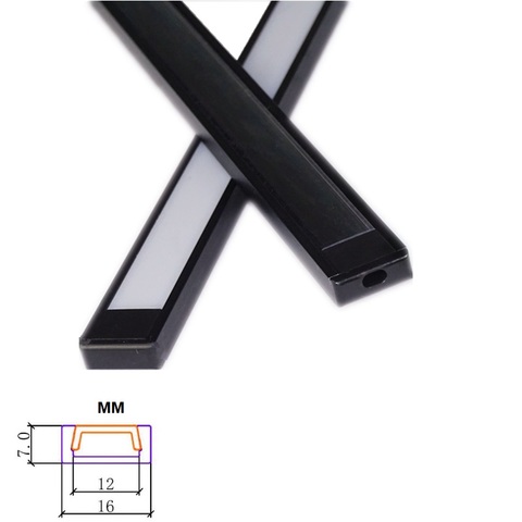50CM 20 pulgadas negro montado en la superficie Perfil de aluminio led U plana armario caja herramientas armario pared barra de luz mate difusor ► Foto 1/6