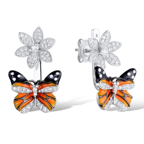 Pendientes colgantes de plata con forma de mariposa para mujer, joyería de lujo, aretes elegantes de circonita esmaltada ► Foto 1/2