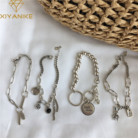 XIYANIKE de Plata de Ley 925 nuevo Vintage Alphab Bunny círculo cadena personalidad pulsera de plata tailandesa cumpleaños regalo de joyas de fiesta ► Foto 1/6