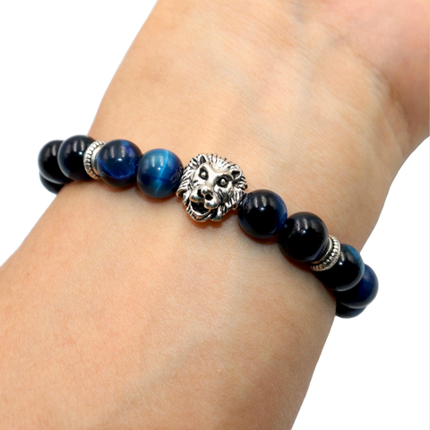 Pulsera con amuleto de León para hombre y mujer, piedra Natural, ametistas, Ojo de Tigre, perlas, lapislázuli, Yoga, joyería ► Foto 1/6