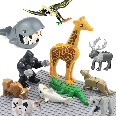 DOLDOLY-animales de bloques de construcción para niños, tiburón, leopardo, Tigre, jirafa, oso, Lobo, dinosaurio jurásico, Mini figura de juguete ► Foto 1/6