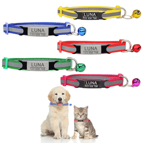 Collar de nailon personalizado con identificación, Collar con grabado gratis de perro pequeño y gato, ajustable, para cachorros y gatitos ► Foto 1/6