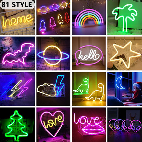 Cartel artístico de pared Hello luz de neón LED, decoración de dormitorio, lámpara de noche colgante de arco iris, decoración de fiesta en casa, regalo de Navidad, 99 estilos ► Foto 1/6