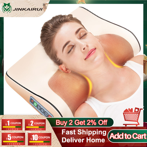 Jinkairui, almohada de masaje eléctrica para espalda y cuello con calefacción por infrarrojos, dispositivo Shiatsu, masajeador de salud Cervical, relajación ► Foto 1/6