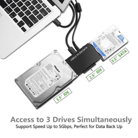 Convertidor Universal USB 3,0 a SATA/IDE, 2,5 pulgadas, 3,5 pulgadas, carcasa de disco duro externo, Cable adaptador, 5GBPS, alta velocidad para PC y portátil ► Foto 1/6