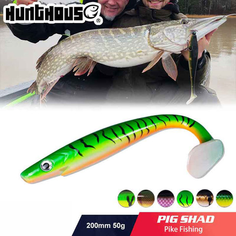 Hunthouse 2 unids/lote pro shad pike atraer 20cm 50g pintura Impresión de paleta señuelo cola shad de souple leurre Natural Musky ► Foto 1/6